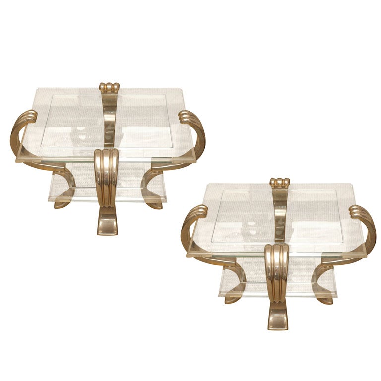 Unusual Pair Lucite and Glass End Tables For Sale at 1stDibs
